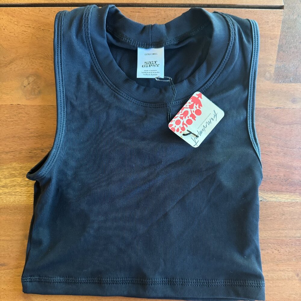 Free People / Salt Gypsy Crop Surf Top - XS BLACK RIB